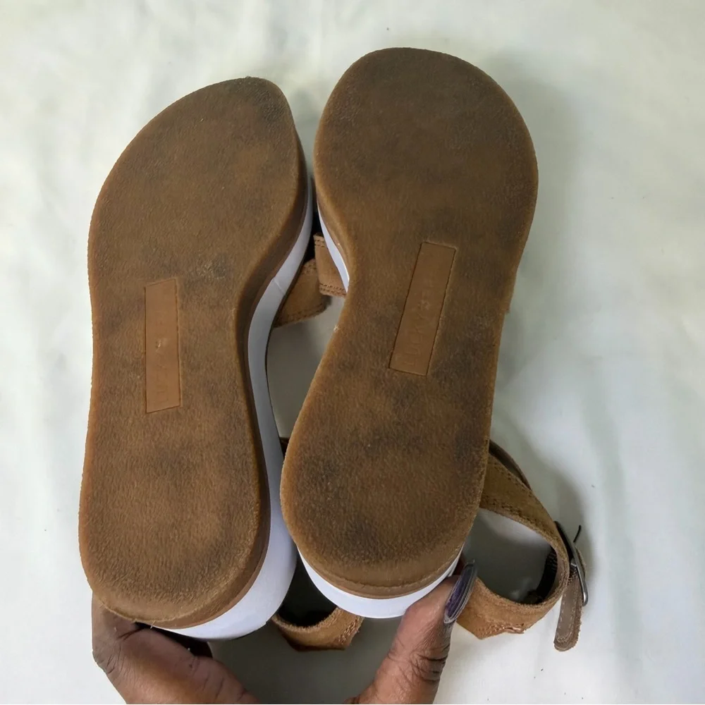 Lucky Brand‎ Women’s Size 6 Sandals Tarhi Brown Suede Ankle Strap Wedge Platform